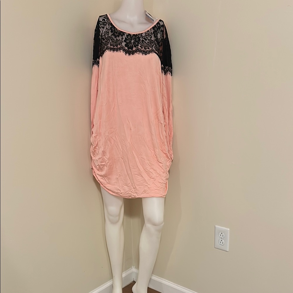 Planet Motherhood Pink and Black Lace Top